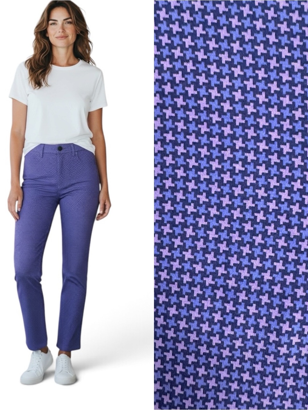 Betabrand Dress Yoga Purple Blue Patterned Stretch Pants Trousers Sz Med Petite